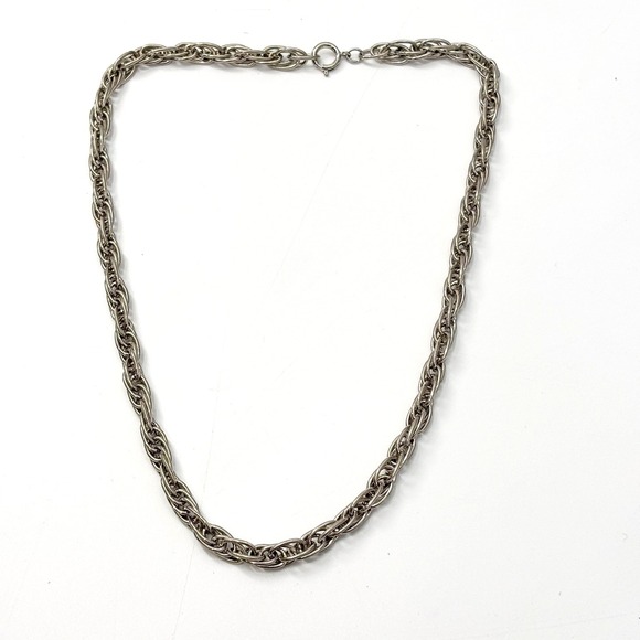 Silvertone Byzantine Chain Necklace 18" Woven Link Spring Clasp Lightweight - Picture 2 of 4